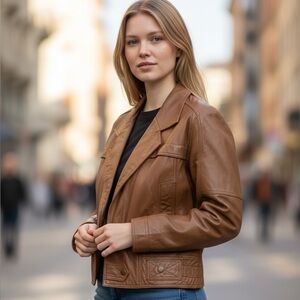Brown Leather Bomber Jacket